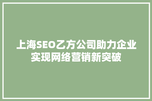 上海SEO乙方公司助力企业实现网络营销新突破