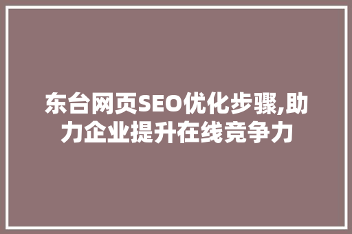 东台网页SEO优化步骤,助力企业提升在线竞争力