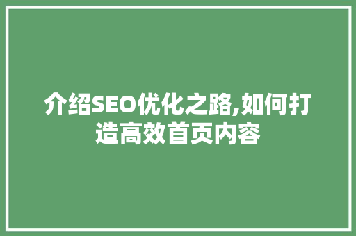 介绍SEO优化之路,如何打造高效首页内容