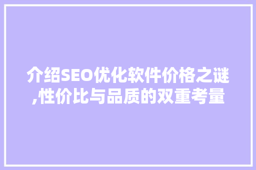 介绍SEO优化软件价格之谜,性价比与品质的双重考量
