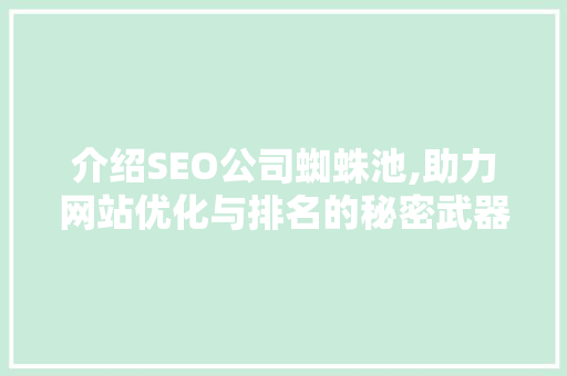 介绍SEO公司蜘蛛池,助力网站优化与排名的秘密武器
