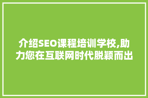 介绍SEO课程培训学校,助力您在互联网时代脱颖而出