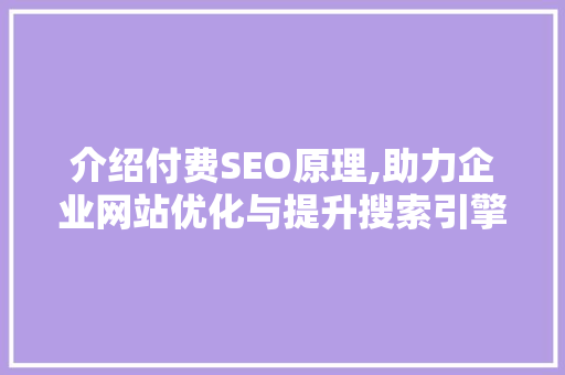 介绍付费SEO原理,助力企业网站优化与提升搜索引擎排名
