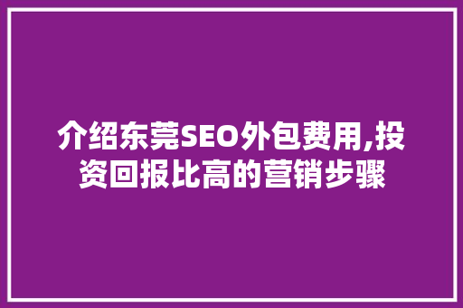 介绍东莞SEO外包费用,投资回报比高的营销步骤