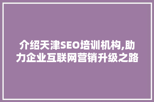 介绍天津SEO培训机构,助力企业互联网营销升级之路