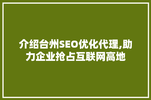 介绍台州SEO优化代理,助力企业抢占互联网高地