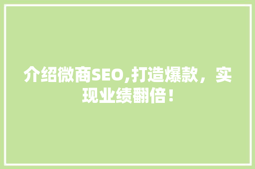 介绍微商SEO,打造爆款，实现业绩翻倍！