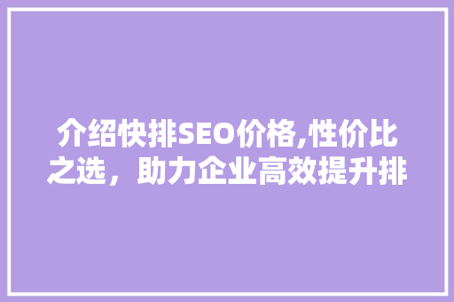 介绍快排SEO价格,性价比之选，助力企业高效提升排名