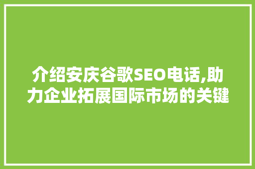 介绍安庆谷歌SEO电话,助力企业拓展国际市场的关键步骤