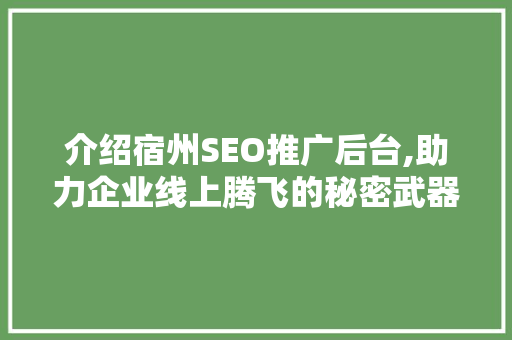 介绍宿州SEO推广后台,助力企业线上腾飞的秘密武器