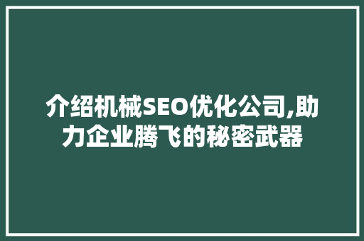 介绍机械SEO优化公司,助力企业腾飞的秘密武器