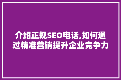 介绍正规SEO电话,如何通过精准营销提升企业竞争力
