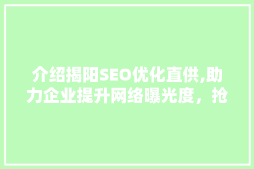 介绍揭阳SEO优化直供,助力企业提升网络曝光度，抢占市场先机