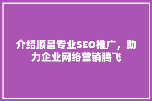 介绍顺昌专业SEO推广，助力企业网络营销腾飞