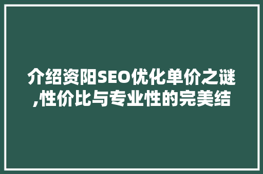 介绍资阳SEO优化单价之谜,性价比与专业性的完美结合