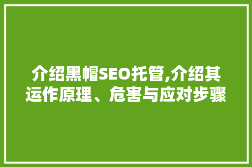 介绍黑帽SEO托管,介绍其运作原理、危害与应对步骤
