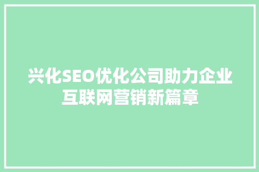 兴化SEO优化公司助力企业互联网营销新篇章