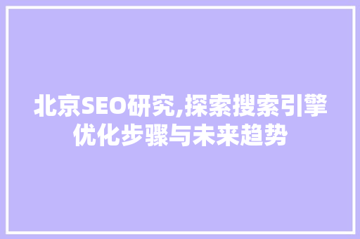 北京SEO研究,探索搜索引擎优化步骤与未来趋势