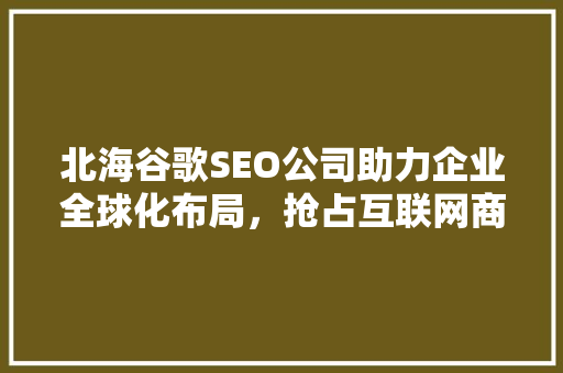 北海谷歌SEO公司助力企业全球化布局，抢占互联网商机