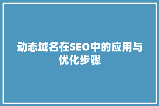 动态域名在SEO中的应用与优化步骤