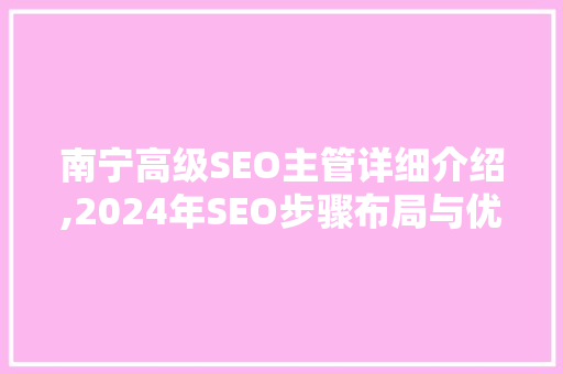 南宁高级SEO主管详细介绍,2024年SEO步骤布局与优化之路