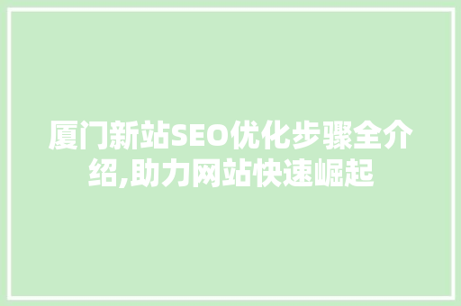 厦门新站SEO优化步骤全介绍,助力网站快速崛起