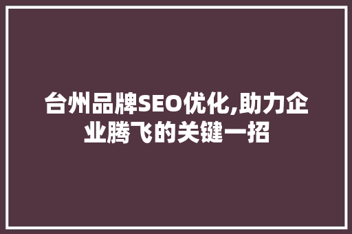 台州品牌SEO优化,助力企业腾飞的关键一招