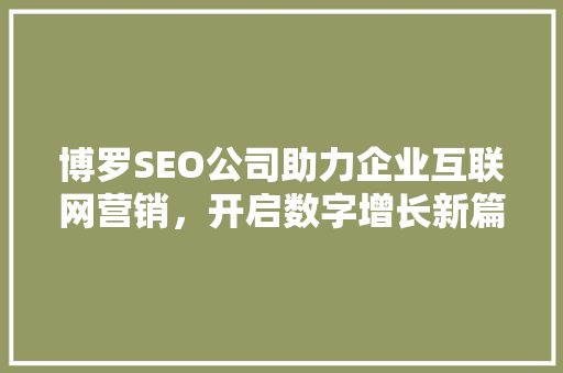 博罗SEO公司助力企业互联网营销，开启数字增长新篇章