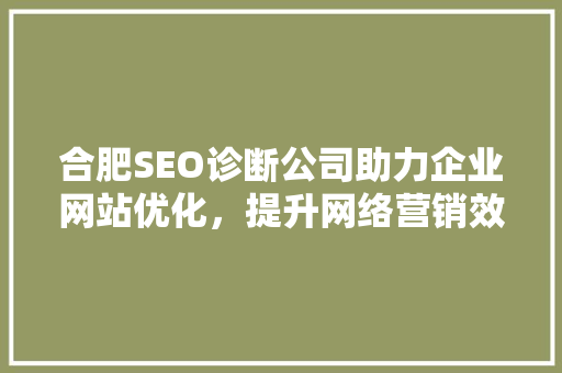 合肥SEO诊断公司助力企业网站优化，提升网络营销效果