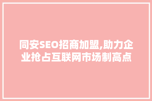 同安SEO招商加盟,助力企业抢占互联网市场制高点
