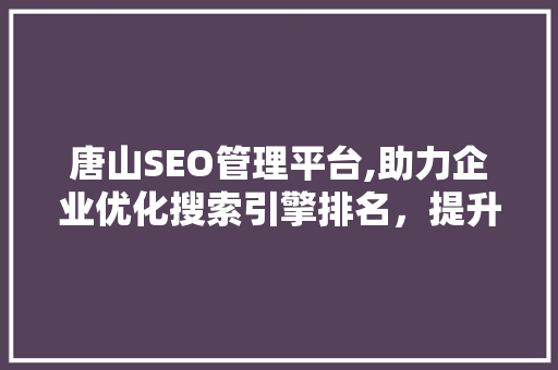 唐山SEO管理平台,助力企业优化搜索引擎排名，提升网络影响力