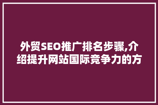 外贸SEO推广排名步骤,介绍提升网站国际竞争力的方法