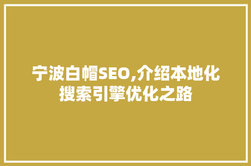 宁波白帽SEO,介绍本地化搜索引擎优化之路