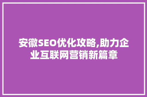 安徽SEO优化攻略,助力企业互联网营销新篇章