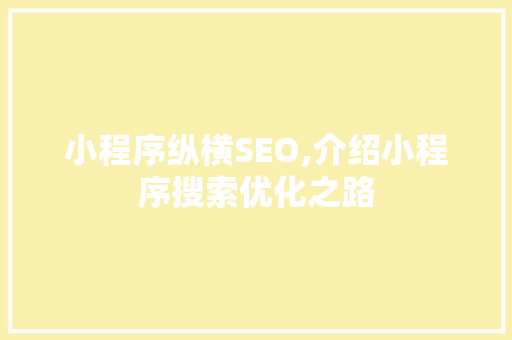 小程序纵横SEO,介绍小程序搜索优化之路
