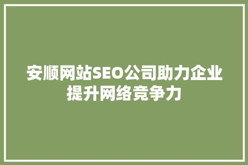 安顺网站SEO公司助力企业提升网络竞争力