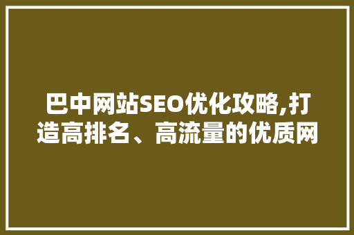 巴中网站SEO优化攻略,打造高排名、高流量的优质网站