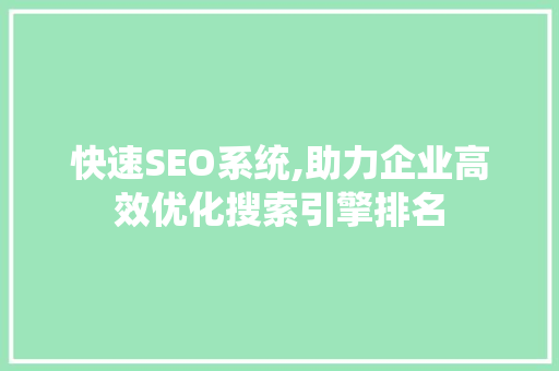 快速SEO系统,助力企业高效优化搜索引擎排名