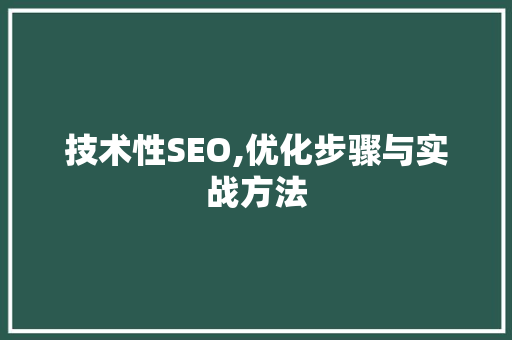 技术性SEO,优化步骤与实战方法