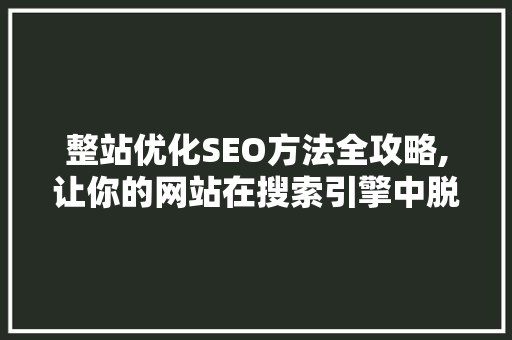 整站优化SEO方法全攻略,让你的网站在搜索引擎中脱颖而出