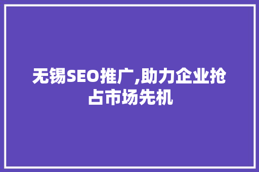 无锡SEO推广,助力企业抢占市场先机