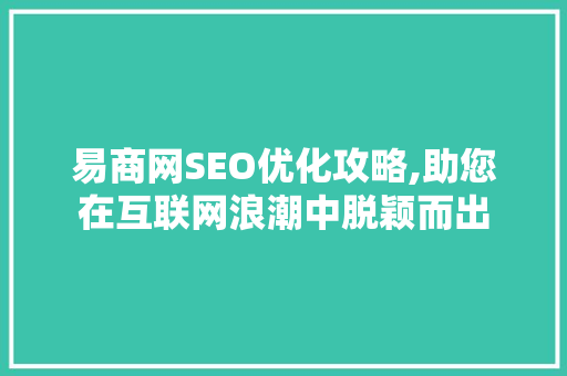 易商网SEO优化攻略,助您在互联网浪潮中脱颖而出