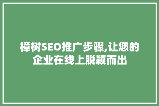 樟树SEO推广步骤,让您的企业在线上脱颖而出