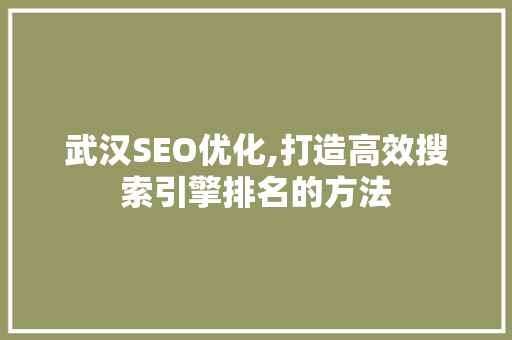 武汉SEO优化,打造高效搜索引擎排名的方法