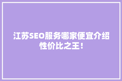 江苏SEO服务哪家便宜介绍性价比之王！