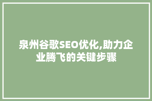 泉州谷歌SEO优化,助力企业腾飞的关键步骤