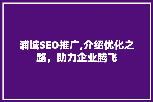浦城SEO推广,介绍优化之路，助力企业腾飞