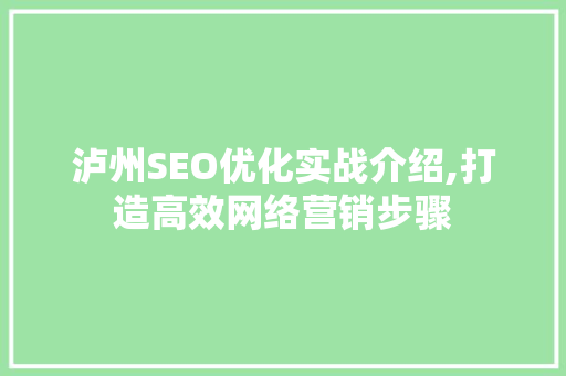 泸州SEO优化实战介绍,打造高效网络营销步骤