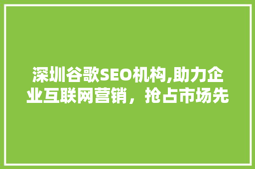 深圳谷歌SEO机构,助力企业互联网营销，抢占市场先机