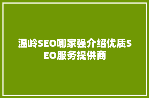 温岭SEO哪家强介绍优质SEO服务提供商